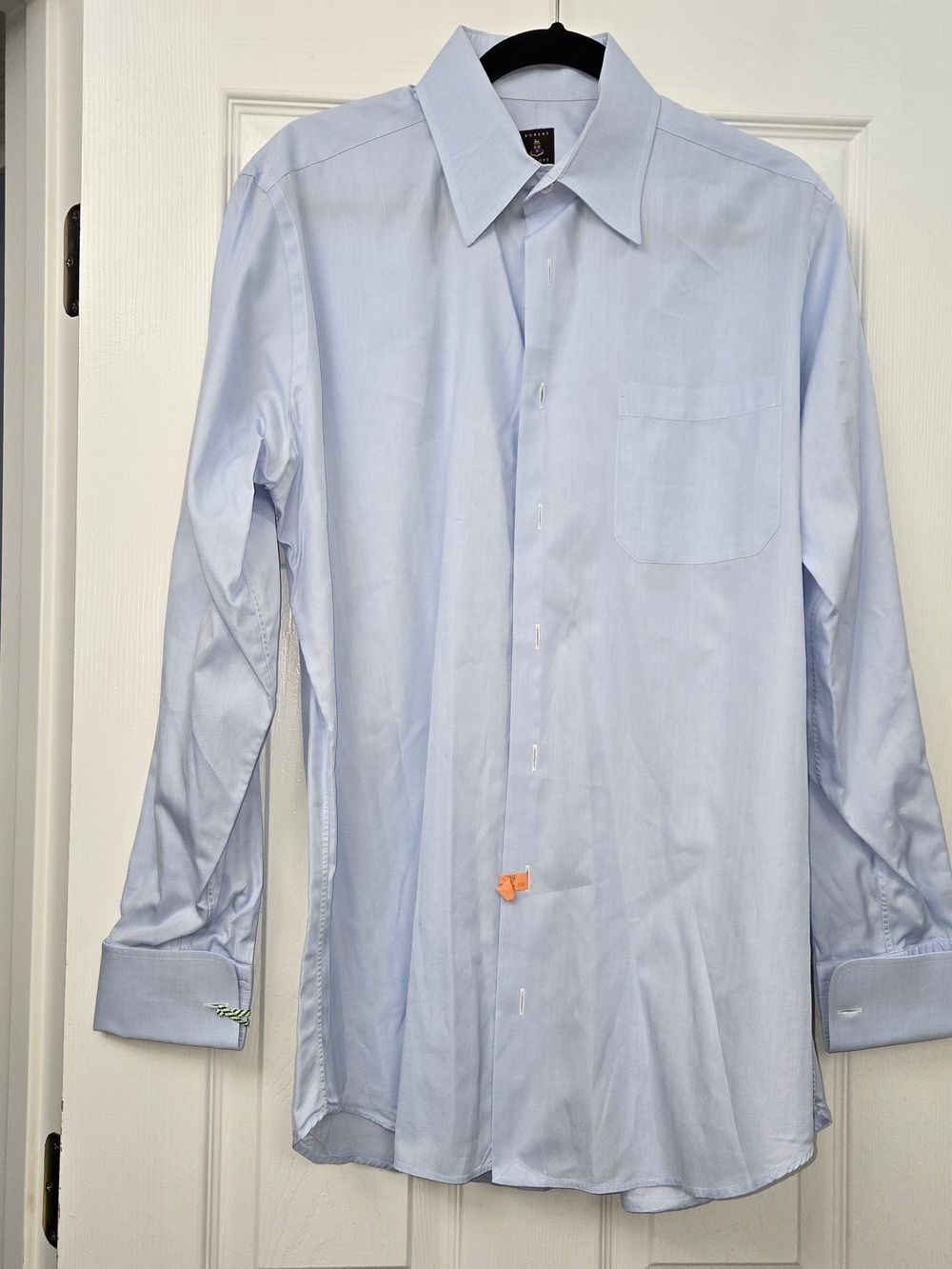 Robert Talbott Estate Bespoke Light Blue Herringbone French Cuff Dress Shirt USA